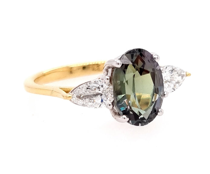 Platinum And 18ct Yellow Gold Trilogy Tanzonite And Diamond Ring