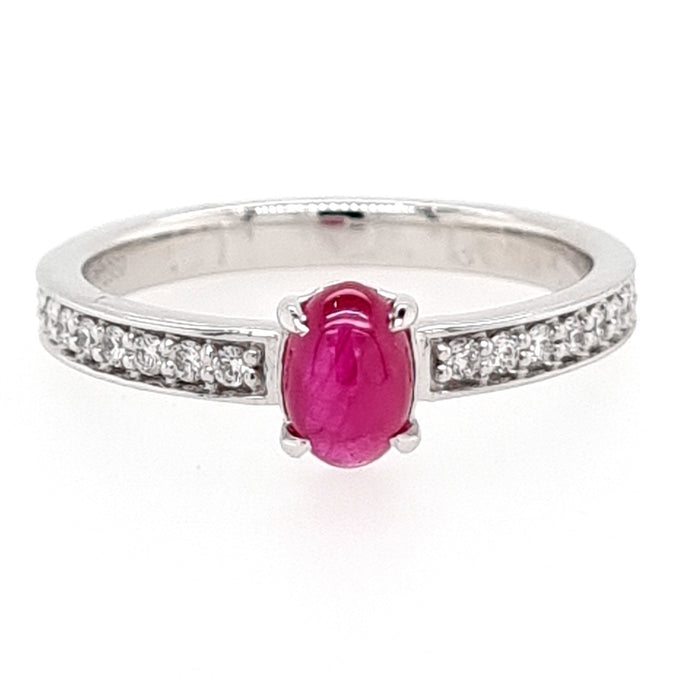 Platinum Oval Cabochon Cut Greenland Ruby And Diamond Ring