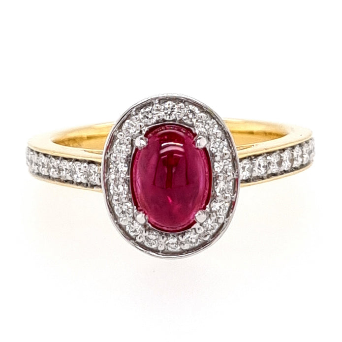 Platinum And 18ct Yellow Gold Oval Cabochon Greenland Ruby And Diamond Ring