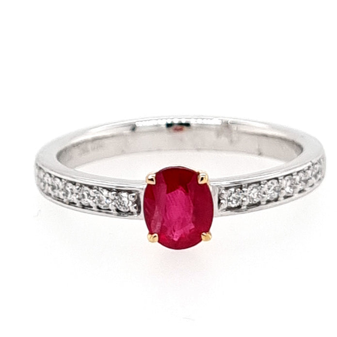 Platinum And 18ct Yellow Gold Oval Cut Greenland Ruby And Diamond Ring