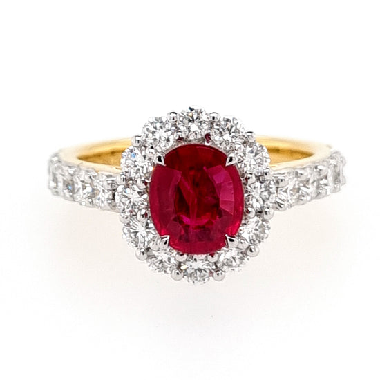 Platinum And 18ct Yellow Gold Oval Cut Greenland Ruby And Diamond Ring 2