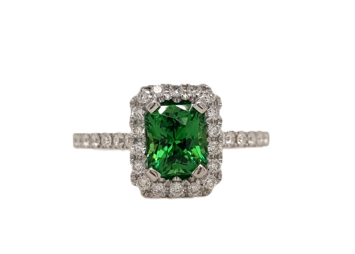 18ct White Gold Savourite Garnet And Diamond Ring