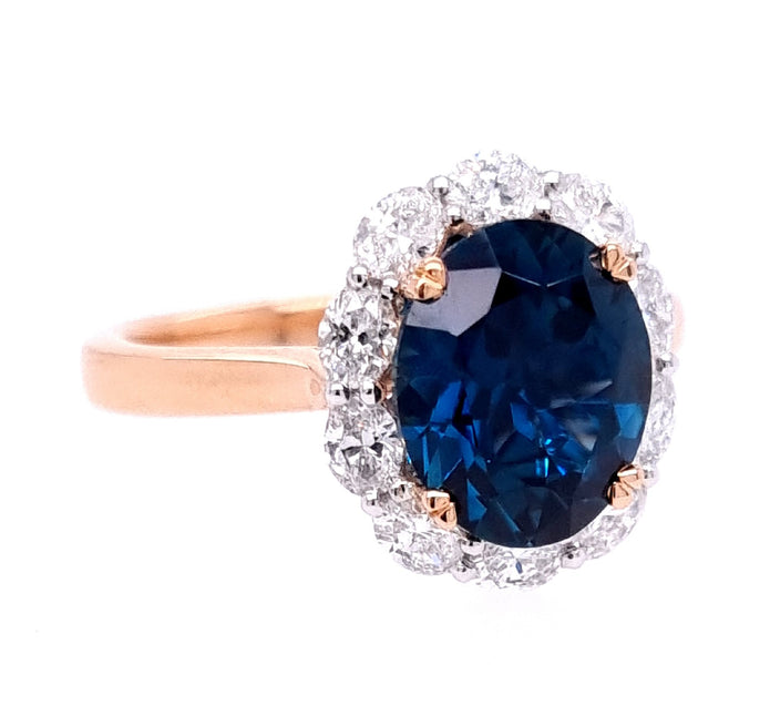 18ct Rose And Platinum Australian Sapphire And Diamond Ring