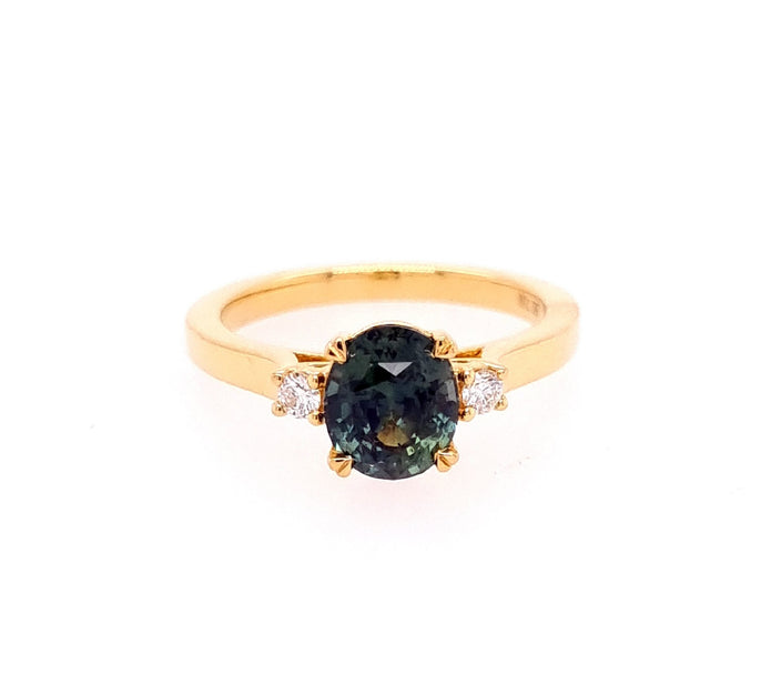 18ct Yellow Gold Trilogy Sapphire And Diamond Ring