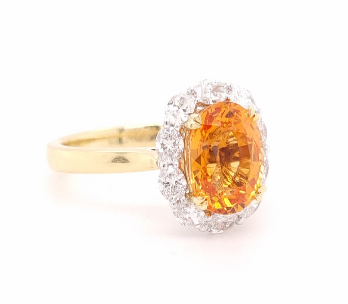 Platinum And 18ct Yellow Gold Spessartite Garnet And Diamond Ring