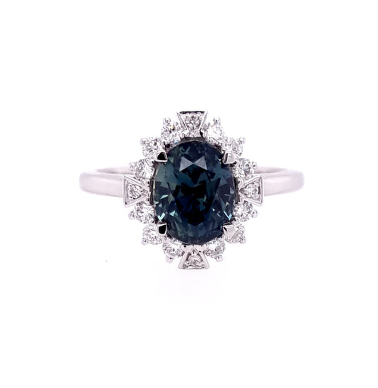 Platinum Green Sapphire And Diamond Ring