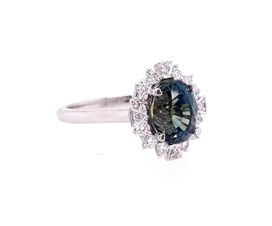 Platinum Green Sapphire And Diamond Ring