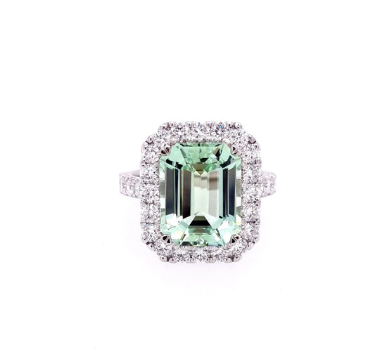 Platinum Mint Green Tourmaline And Diamond Ring