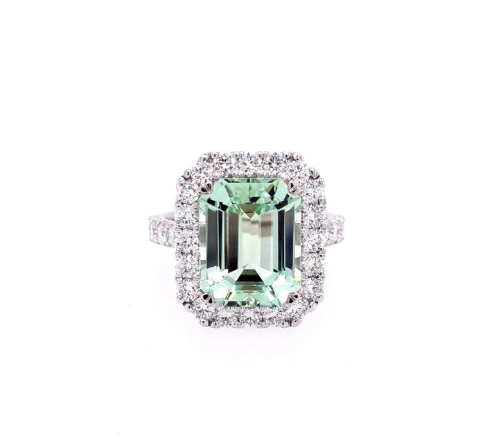 Platinum Mint Green Tourmaline And Diamond Ring