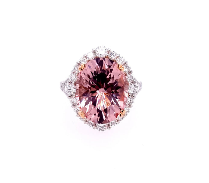 Platinum And 18ct Rose Gold Pink Morganite And Diamond Ring