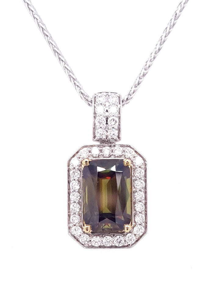 18ct White And Yellow Gold Halo Sphene And Diamond Pendant