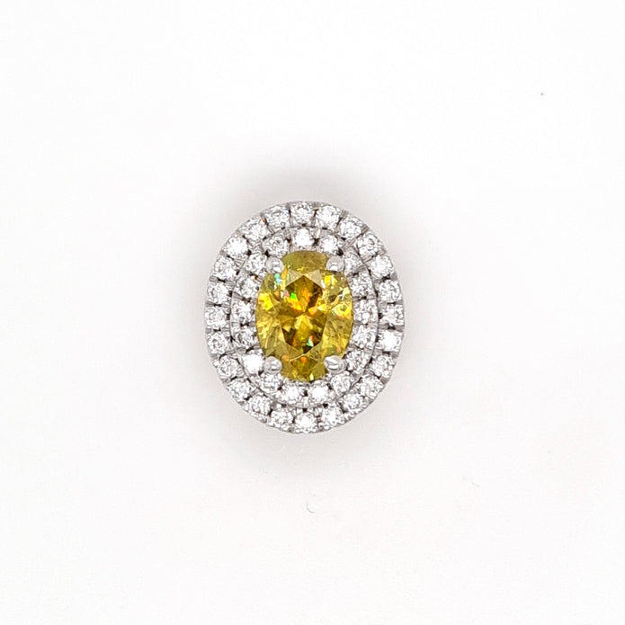 9ct White Gold Double Halo Sphene And Diamond Pendant