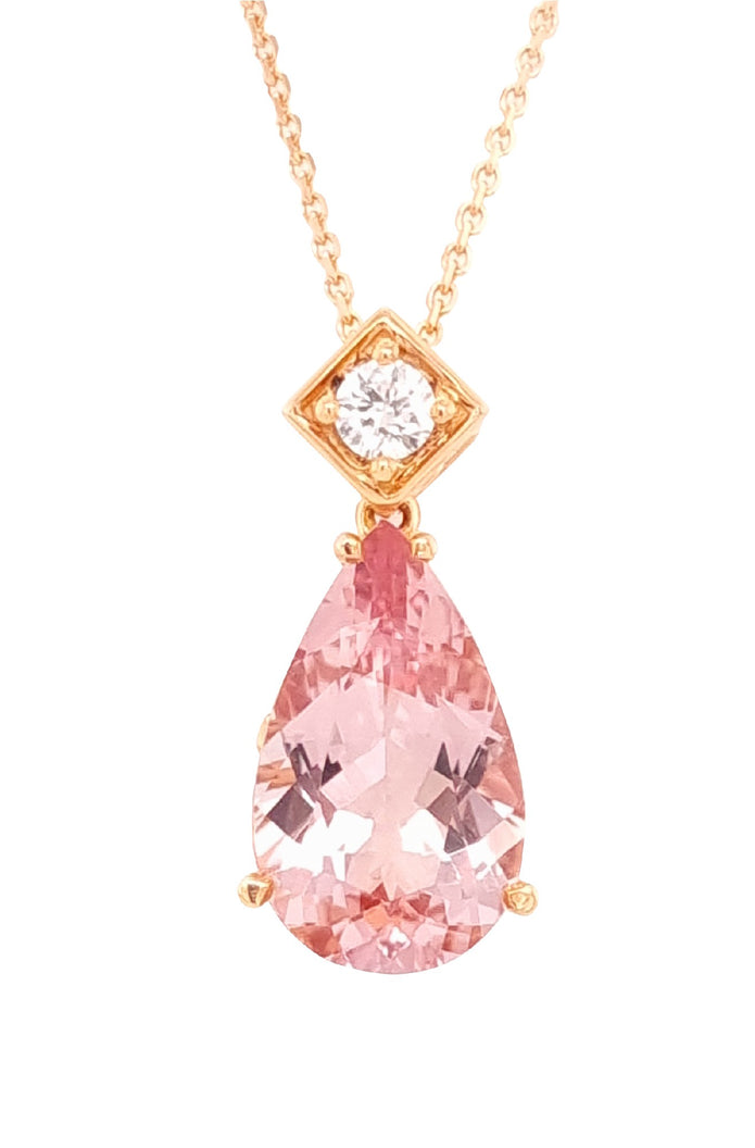 18ct Rose Gold Morganite And Diamond Drop Pendant