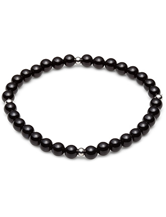 Black Agate And Stainless Steel Beaded Bracelet