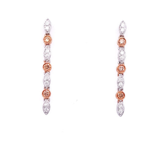 9ct White And Rose Gold Australian Chocolate Diamond Drop Earrings