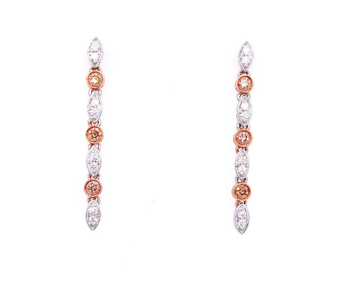 9ct White And Rose Gold Australian Chocolate Diamond Drop Earrings