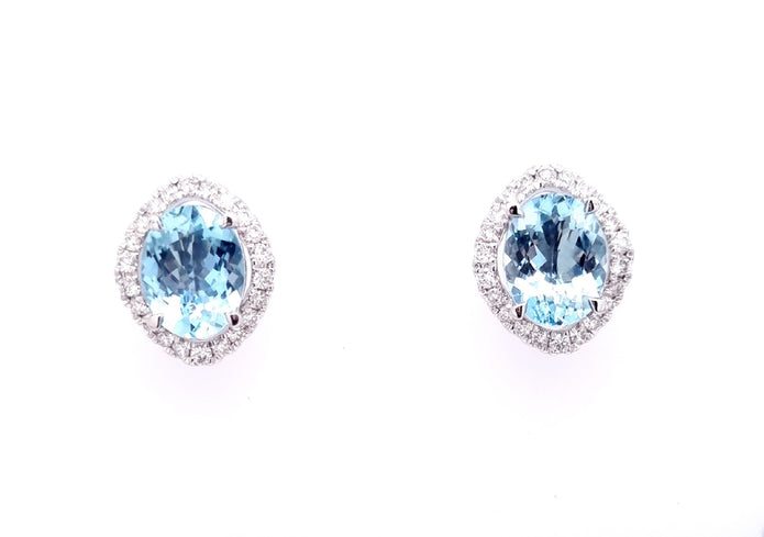 18ct White Gold Aquamarine And Diamond Stud Earrings