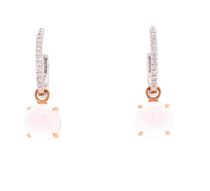 18ct Rose And White Gold Diamond And Pink Quartz Huggie Drop Earrings