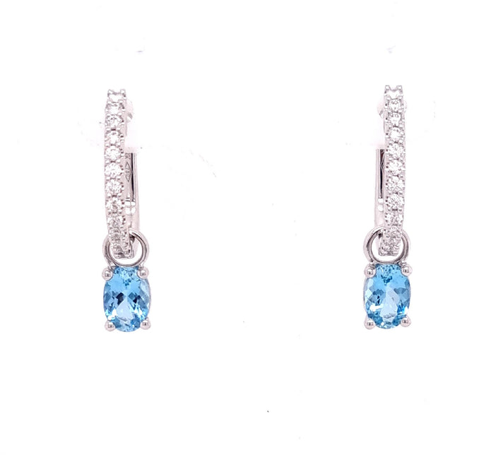 18ct White Gold Detachable Aquamarine And Diamond Hoop Earrings