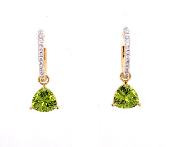 18ct Yellow Gold Detachable Peridot And Diamond Hoop Drop Earrings