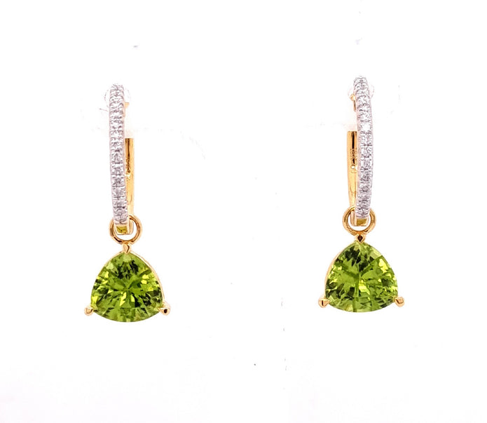 18ct Yellow Gold Detachable Peridot And Diamond Hoop Drop Earrings
