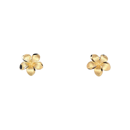 9ct Yellow Gold Italian Brushed Flower Stud Earrings