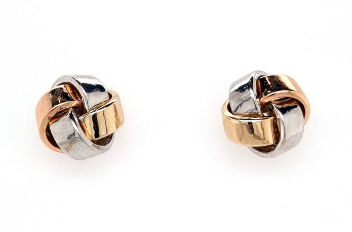 9ct 3-tone Gold Italian Shiny Knot Stud Earrings