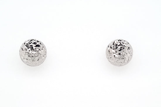 9ct White Gold 8m Diamond Cut Ball Stud Earrings.