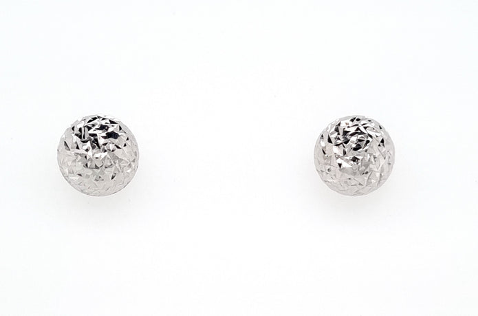9ct White Gold 8m Diamond Cut Ball Stud Earrings.