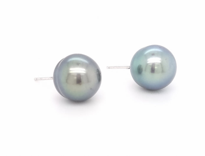 9ct White Gold 13-13.5mm Black Tahitian Pearl Stud Earrings