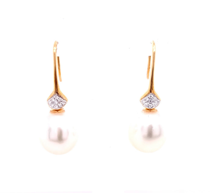 9ct Yellow Gold 11-11.5mm South Sea Pearl And Diamond Drop Earrings