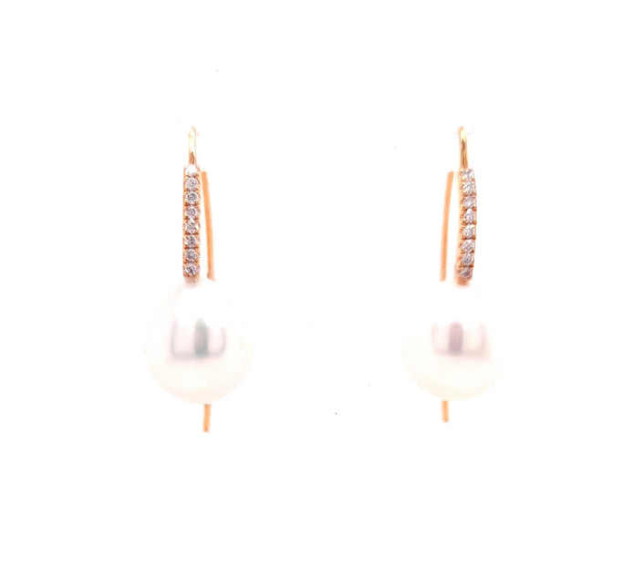 18ct Rose Gold 10.5-11mm South Sea Pearl And Diamond Drop Earrings