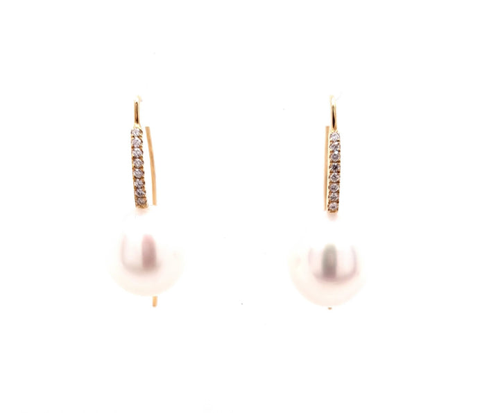 9ct Yellow Gold 11-11.5mm South Sea Pearl And Diamond Drop Earrings 2