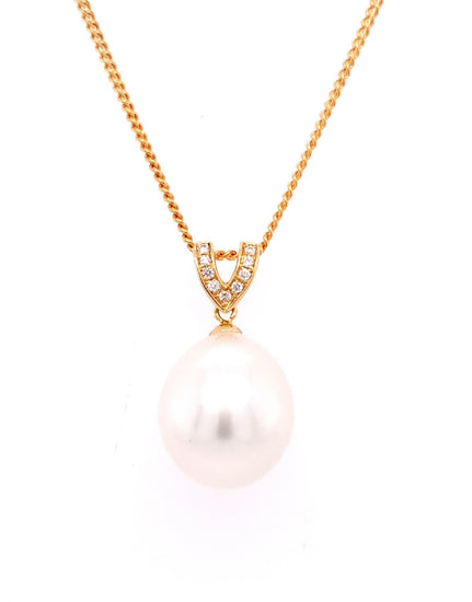 18ct Yellow Gold 12-12.5mm South Sea Pearl And Diamond Drop Pendant