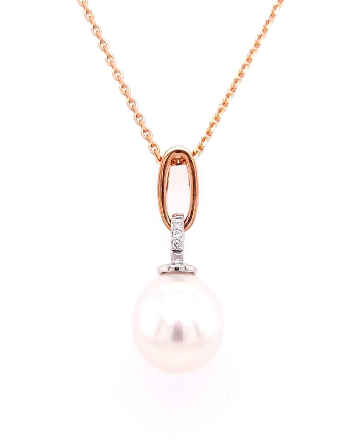 18ct Rose And White Gold 12.5-13mm South Sea Pearl And Diamond Drop Pendant