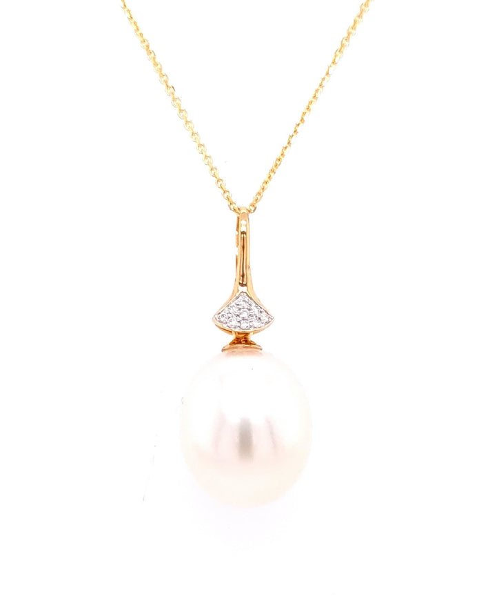 18ct Yellow Gold 12-12.5mm South Sea Pearl And Diamond Drop Pendant 2