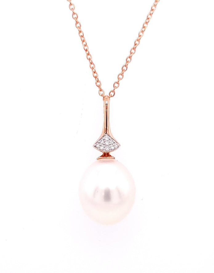 14ct Rose Gold 11.5-12mm South Sea Pearl And Diamond Drop Pendant