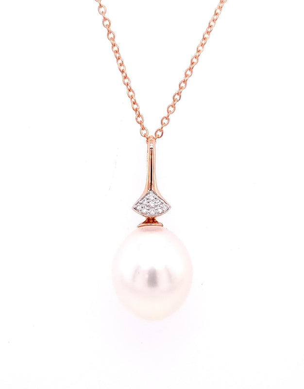 14ct Rose Gold 11.5-12mm South Sea Pearl And Diamond Drop Pendant