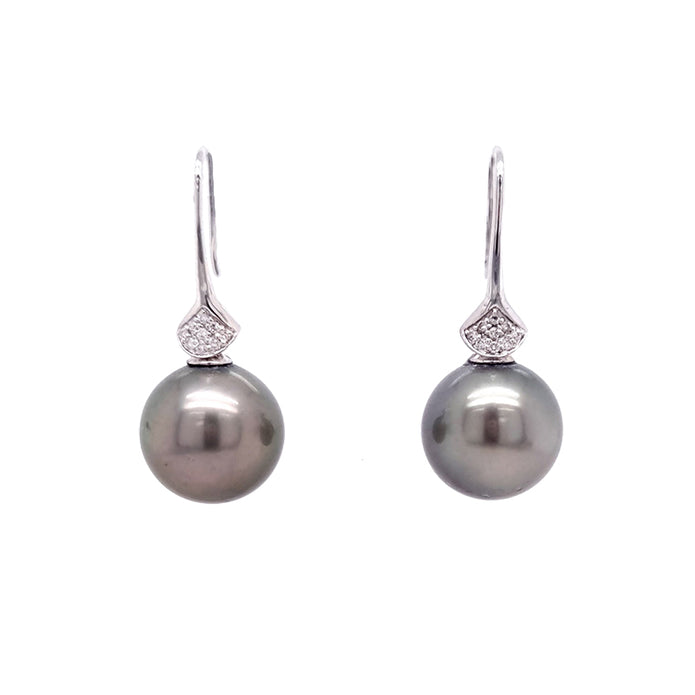 9ct White Gold 12-12.5mm Tahitian Pearl And Diamond Drop Earrings