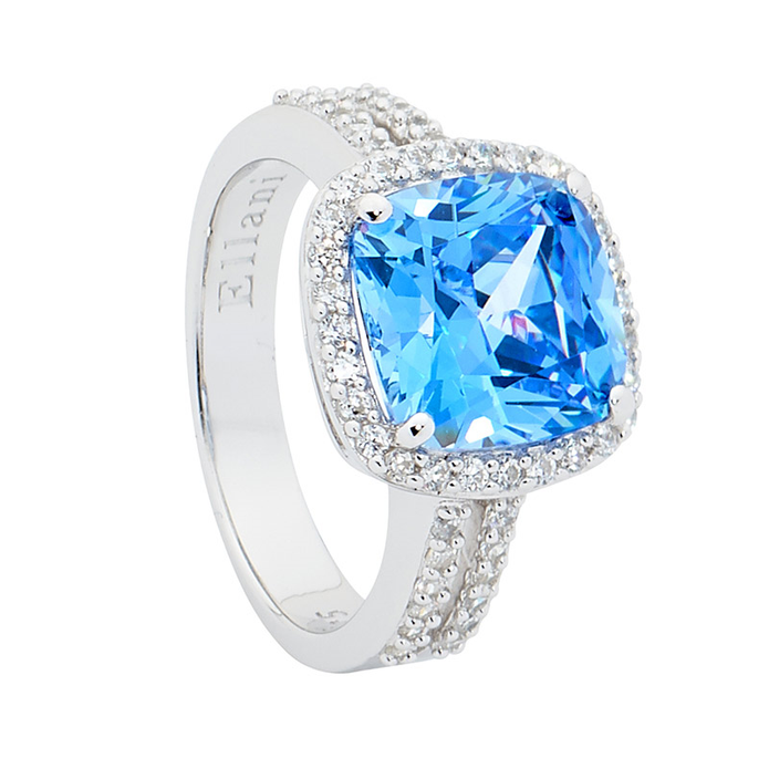 Ellani Sterling Silver Blue Cz Ring