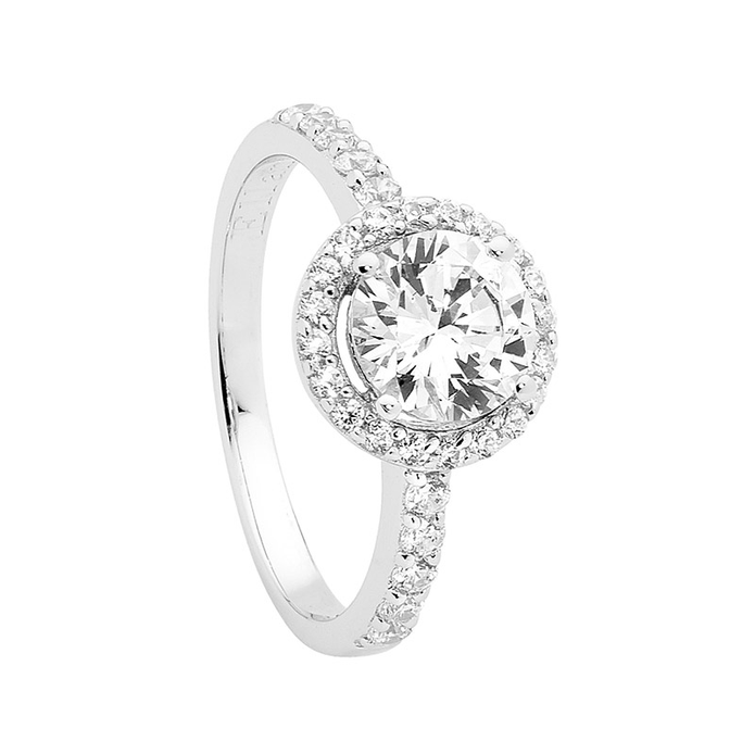 Ellani Sterling Silver White 7mm Round Cz Ring