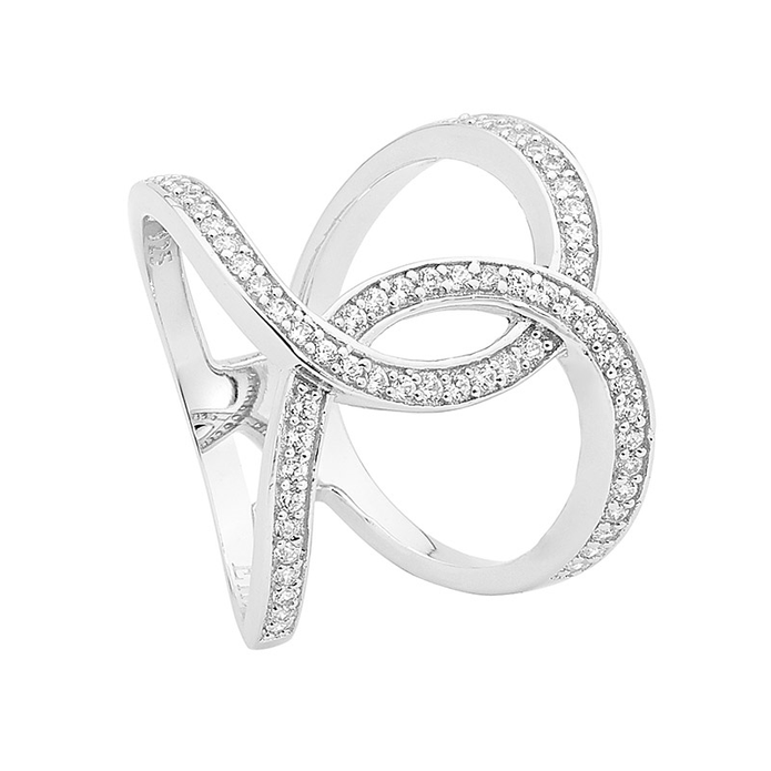 Ellani Sterling Silver White Cz Linked Circle Ring