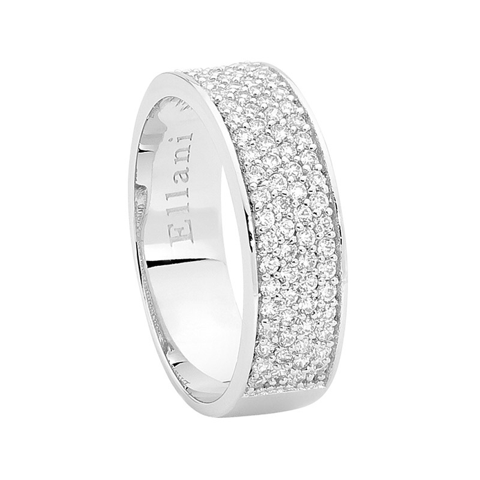 Ellani Sterling Silver Cz Pave Ring