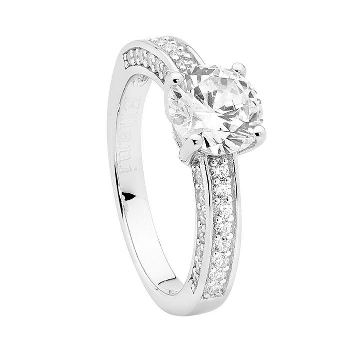 Ellani Ss Wh Cz 8mm Solitaire W/czs On Band & Sides Ring - Rrp $129 - S9