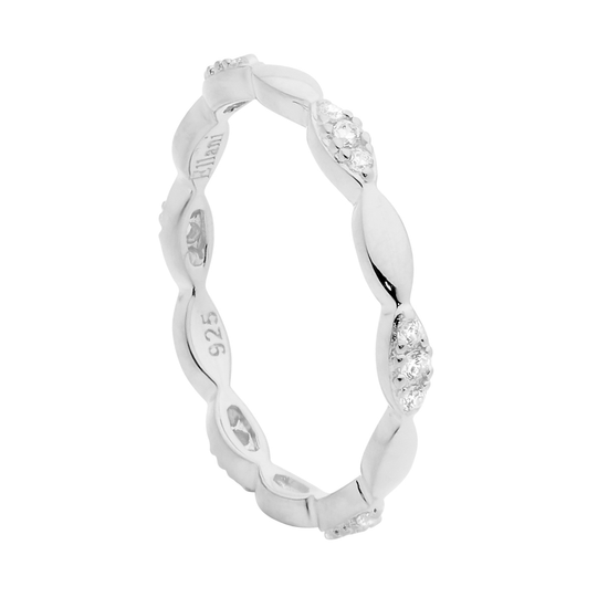 Ellani Sterling Silver White Cz Stacker Ring