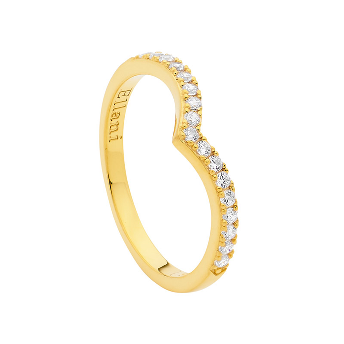 Ellani Sterling Silver Ygp White Cz V Ring