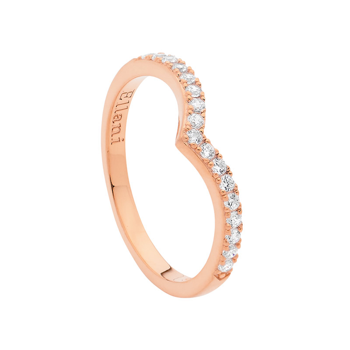 Ellani Sterling Silver Rgp White Cz V Ring