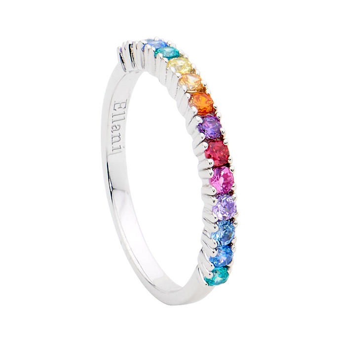 Ellani Sterling Silver Multi Coloured Cz Ring