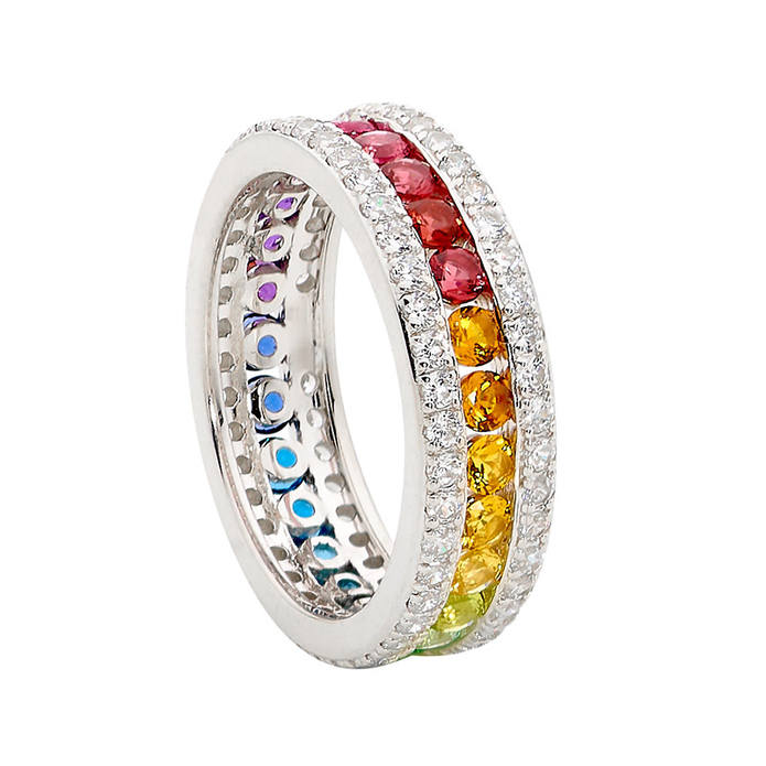 Ellani Sterling Silver Multi Coloured Cz Ring 2