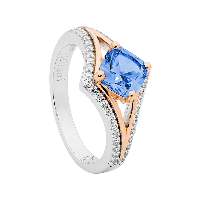 Ellani Sterling Silver Rgp V White Cz Ring